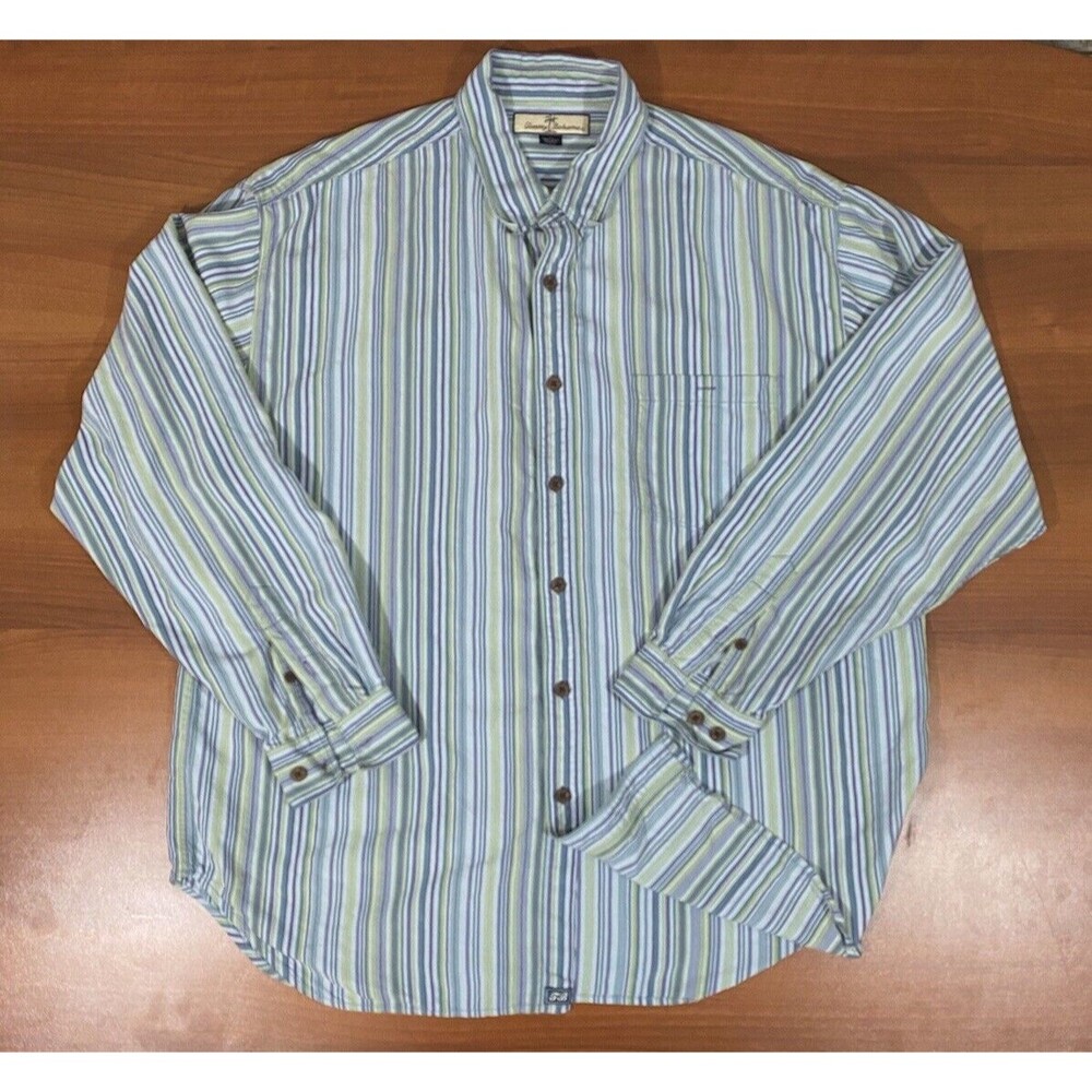 Tommy Bahama Shirt Men’s XL 100% Silk Long Sleeve Striped Coconut Button